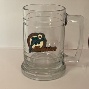 VTG NFL Miami Dolphins Beer Stein Glass Mug w/ Handle 3D Metal Logo Collectible